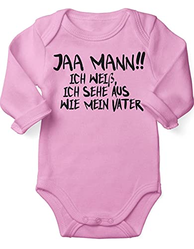 miKalino Babybody mit Spruch für Jungen Mädchen Unisex Langarm Jaa Mann! Ich weiß, ich sehe aus wie mein Vater | handbedruckt in Deutschland | Handmade with love, Grösse:68, Farbe:rosa von miKalino