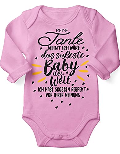 miKalino Babybody mit Spruch für Jungen Mädchen Unisex Langarm Meine Tante meint ich wäre das süßeste Baby der Welt | handbedruckt in Deutschland | Handmade with love, Farbe:rosa, Grösse:68 von miKalino