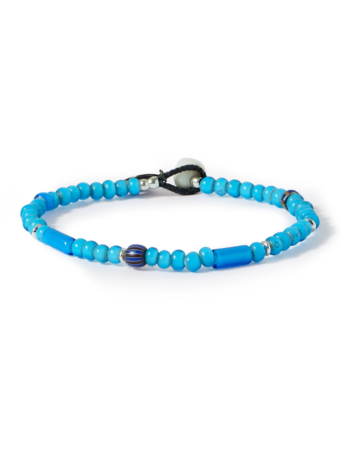 Mikia - White Hearts Silver, Puka Shell and Cord Beaded Bracelet - Men - Blue - M von Mikia