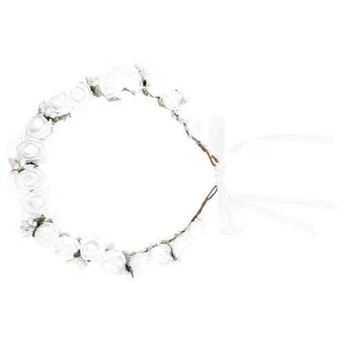 Mikinona Kopfschmuck Brautjungfer Kinderkranz Festival-Blumen-Kopfschmuck Blumenkranz-Stirnband Bohemien Blumenkopfschmuck Krone Requisiten Damen Kopfbedeckung PE-Schaum Weiß Fotoprop von Mikinona