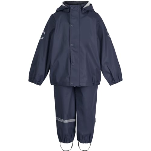 Mikk-line PU Zweiteiliger Regenset mit Trägern 122 Blue Nights | Oeko-TEX Standard 100 | 100% recyceltem PU-Material | Für Jungen Und Mädchen | Regenhose und Regenjacke | Reflektierenden Details von Mikk-line