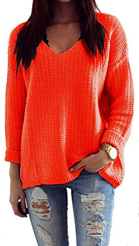 Mikos*Damen Pullover Winter Casual Long Sleeve Loose Strick Pullover Sweater Top Outwear (627) *Hergestellt in der EU - Kein Asienimport* (Orange Neon) von Mikos