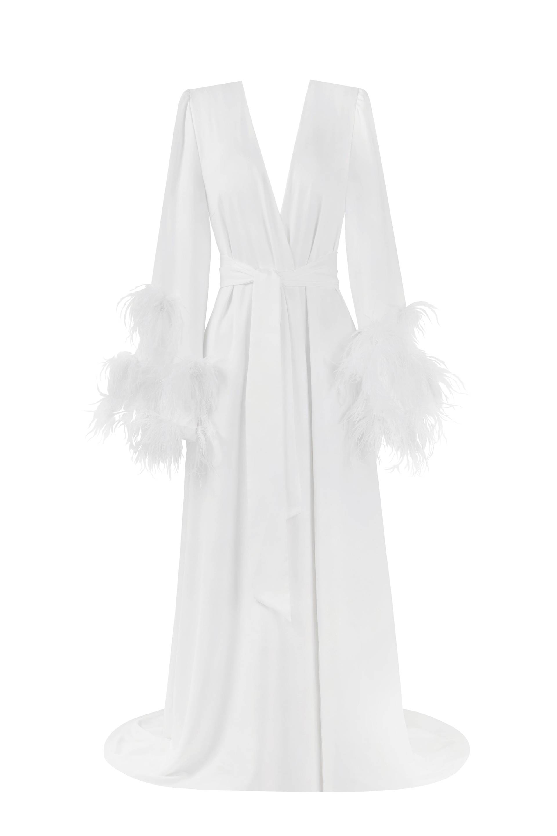 Delicate feather-trimmed satin robe von Milla
