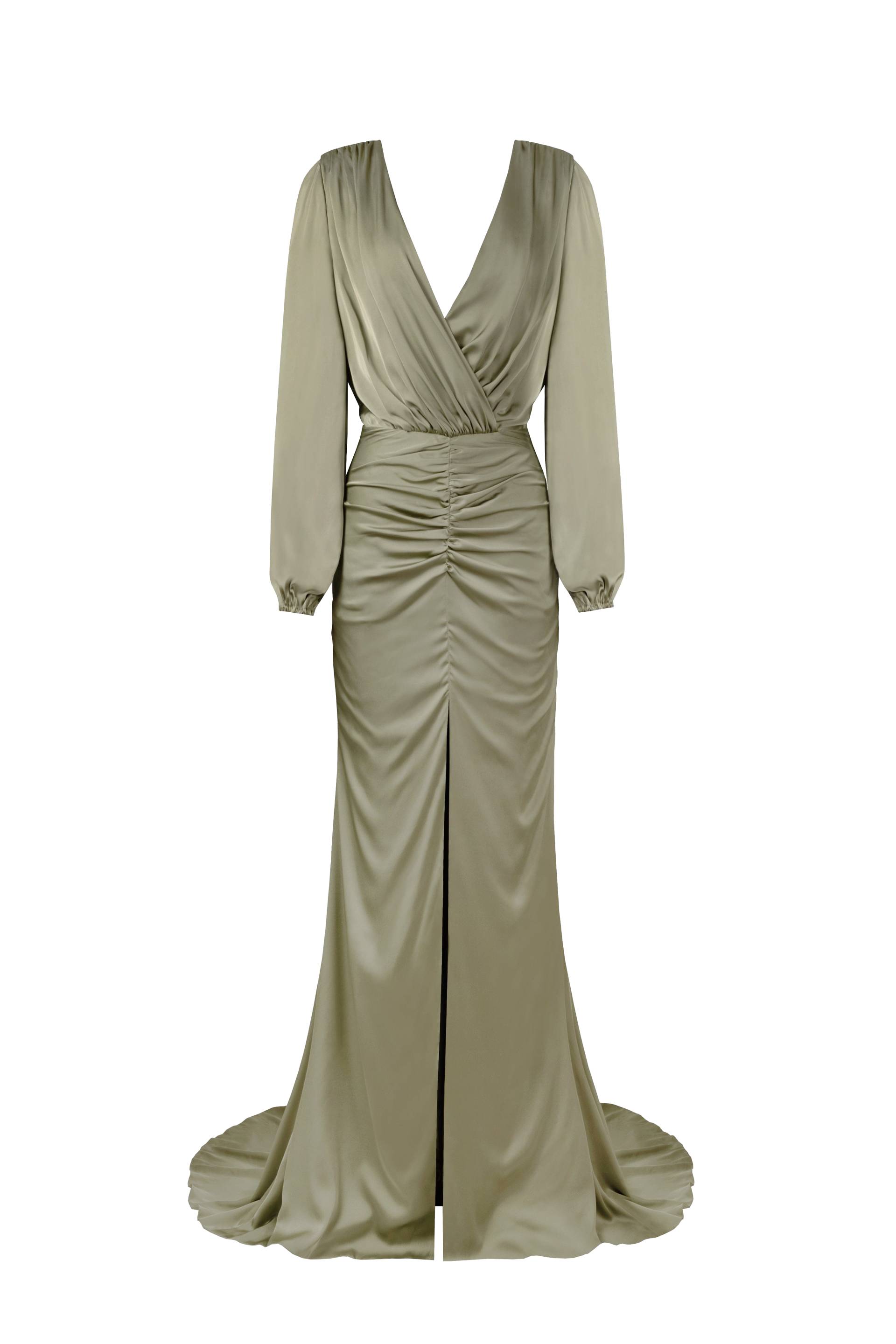 Fancy olive silk maxi evening dress von Milla