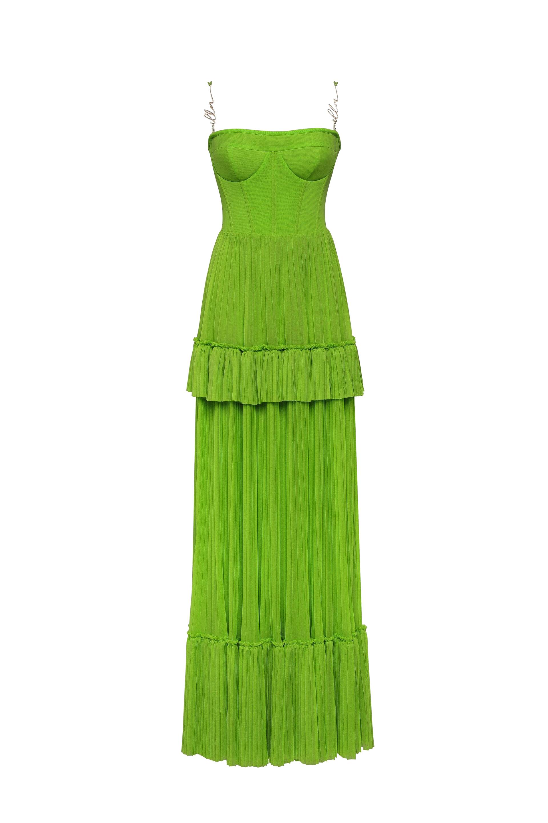 Green spaghetti strap pleated maxi dress, Garden of Eden von Milla