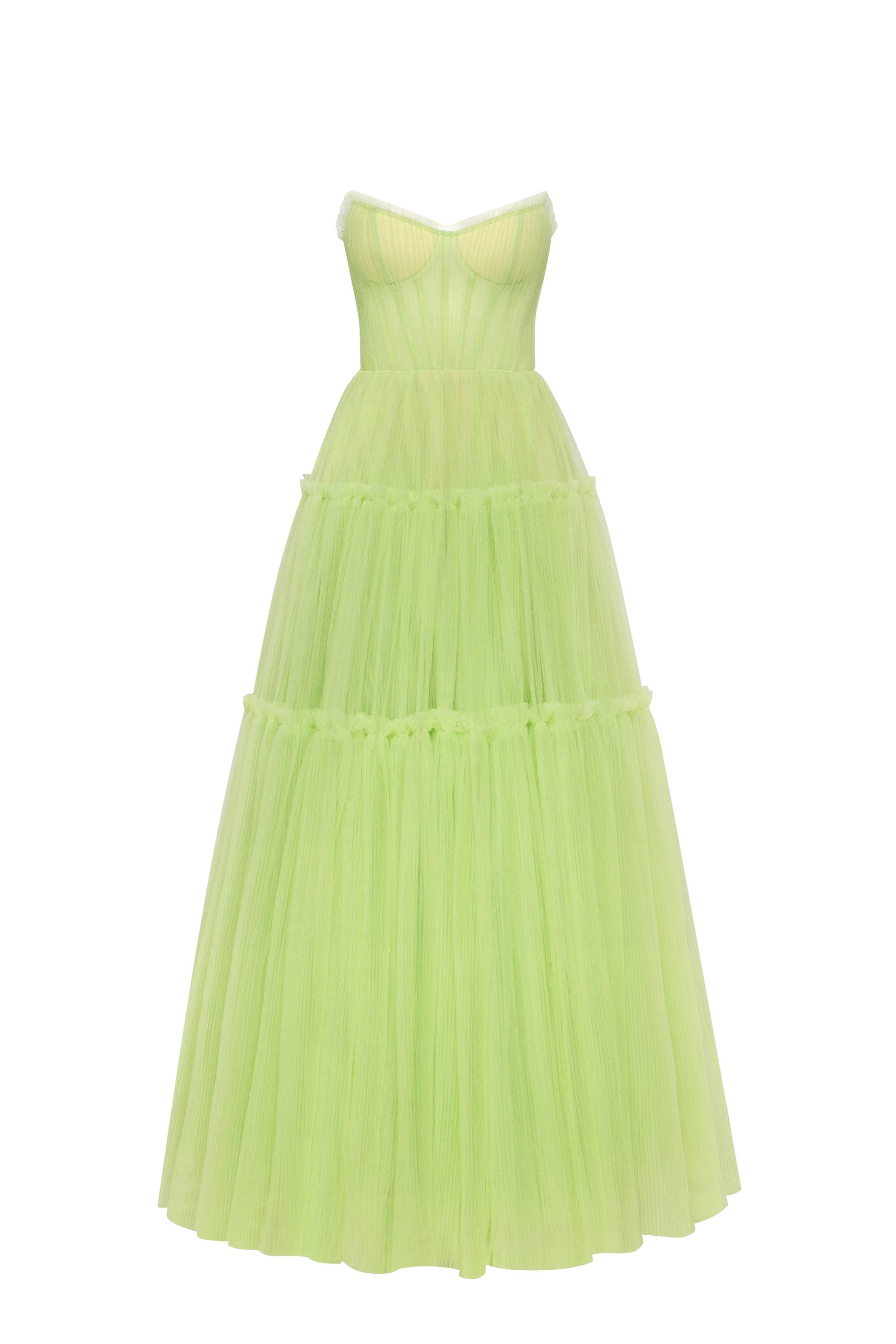Light green tulle maxi dress with ruffled skirt, Garden of Eden von Milla