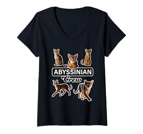 Damen Abessinian Cat Crew T-Shirt mit V-Ausschnitt Damen Abessinian Cat Crew T-Shirt mit V-Ausschnitt von Miller Sye
