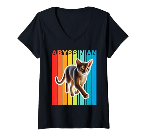 Damen Abessinische Katze, bunt T-Shirt mit V-Ausschnitt Damen Abessinische Katze, bunt T-Shirt mit V-Ausschnitt von Miller Sye