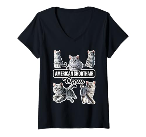 Damen American Shorthair Cat Crew T-Shirt mit V-Ausschnitt Damen American Shorthair Cat Crew T-Shirt mit V-Ausschnitt von Miller Sye