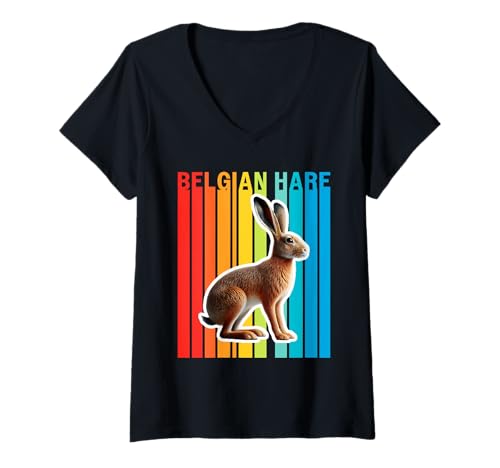 Damen Belgischer Hase, buntes Häschen T-Shirt mit V-Ausschnitt Damen Belgischer Hase, buntes Häschen T-Shirt mit V-Ausschnitt von Miller Sye