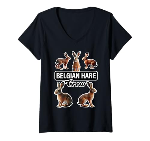 Damen Belgischer Hase Kaninchen Crew Funny Bunny T-Shirt mit V-Ausschnitt Damen Belgischer Hase Kaninchen Crew Funny Bunny T-Shirt mit V-Ausschnitt von Miller Sye