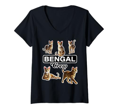 Damen Bengal Cat Crew T-Shirt mit V-Ausschnitt Damen Bengal Cat Crew T-Shirt mit V-Ausschnitt von Miller Sye