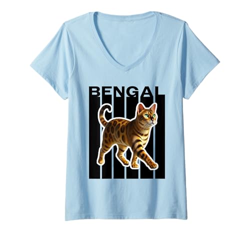 Damen Bengalkatzenliebhaber T-Shirt mit V-Ausschnitt Damen Bengalkatzenliebhaber T-Shirt mit V-Ausschnitt von Miller Sye
