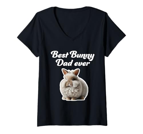 Damen Best Bunny Dad Ever – Jersey Wooly Rabbit T-Shirt mit V-Ausschnitt Damen Best Bunny Dad Ever – Jersey Wooly Rabbit T-Shirt mit V-Ausschnitt von Miller Sye