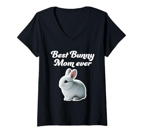 Damen Best Bunny Mom Ever – Zwerg Hotot Rabbit T-Shirt mit V-Ausschnitt Damen Best Bunny Mom Ever – Zwerg Hotot Rabbit T-Shirt mit V-Ausschnitt von Miller Sye