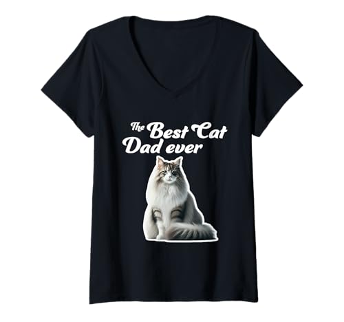 Damen Best Cat Dad Ever - Norwegische Waldkatze T-Shirt mit V-Ausschnitt Damen Best Cat Dad Ever - Norwegische Waldkatze T-Shirt mit V-Ausschnitt von Miller Sye