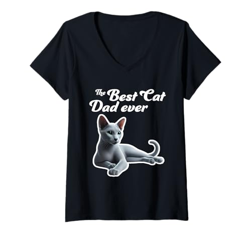 Damen Best Cat Dad Ever - Russische blaue Katze T-Shirt mit V-Ausschnitt Damen Best Cat Dad Ever - Russische blaue Katze T-Shirt mit V-Ausschnitt von Miller Sye