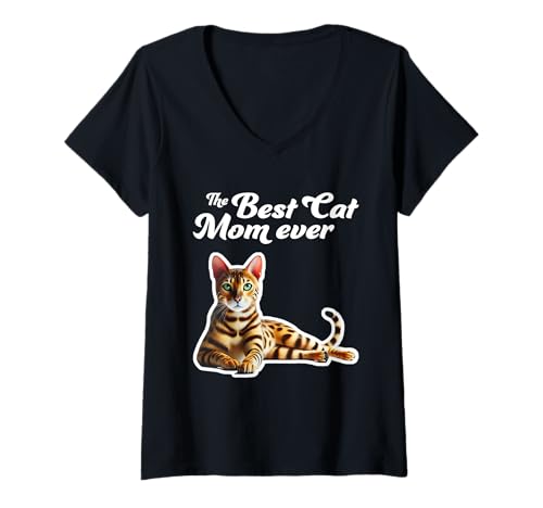Damen Best Cat Mom Ever - Bengalkatze T-Shirt mit V-Ausschnitt Damen Best Cat Mom Ever - Bengalkatze T-Shirt mit V-Ausschnitt von Miller Sye