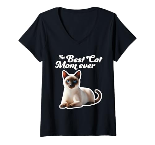 Damen Best Cat Mom Ever - Siamesische Katze T-Shirt mit V-Ausschnitt Damen Best Cat Mom Ever - Siamesische Katze T-Shirt mit V-Ausschnitt von Miller Sye