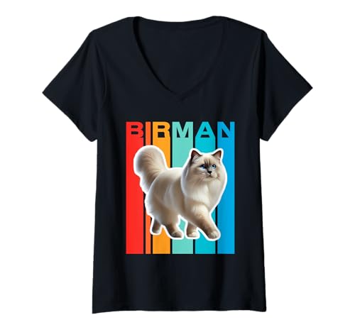 Damen Birman Cat Bunt T-Shirt mit V-Ausschnitt Damen Birman Cat Bunt T-Shirt mit V-Ausschnitt von Miller Sye