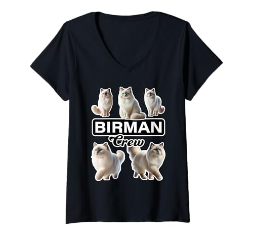 Damen Birman Cat Crew T-Shirt mit V-Ausschnitt Damen Birman Cat Crew T-Shirt mit V-Ausschnitt von Miller Sye