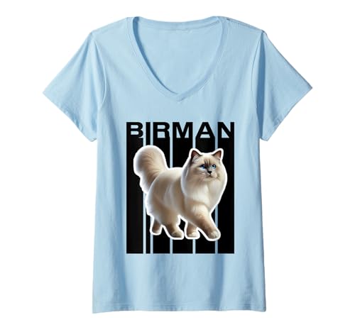 Damen Birman Katzenliebhaber T-Shirt mit V-Ausschnitt Damen Birman Katzenliebhaber T-Shirt mit V-Ausschnitt von Miller Sye