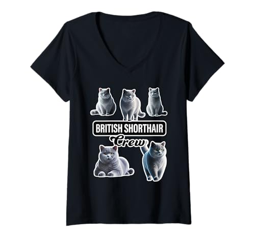 Damen Britische Kurzhaar-Cat Crew T-Shirt mit V-Ausschnitt Damen Britische Kurzhaar-Cat Crew T-Shirt mit V-Ausschnitt von Miller Sye