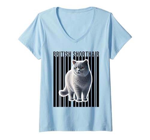 Damen Britische Kurzhaar-Katzenliebhaber T-Shirt mit V-Ausschnitt Damen Britische Kurzhaar-Katzenliebhaber T-Shirt mit V-Ausschnitt von Miller Sye