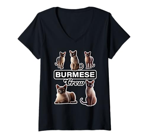 Damen Burmesische Katzenbesatzung T-Shirt mit V-Ausschnitt Damen Burmesische Katzenbesatzung T-Shirt mit V-Ausschnitt von Miller Sye