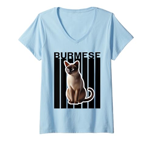 Damen Burmesische Katzenliebhaber T-Shirt mit V-Ausschnitt Damen Burmesische Katzenliebhaber T-Shirt mit V-Ausschnitt von Miller Sye