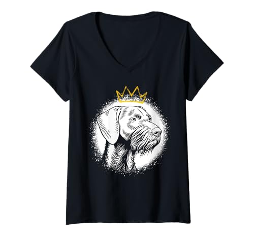 Damen Deutscher Drahthaar mit Krone T-Shirt mit V-Ausschnitt Damen Deutscher Drahthaar mit Krone T-Shirt mit V-Ausschnitt von Miller Sye
