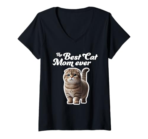 Damen Die beste Katzenmutter aller Zeiten - Scottish Fold Cat T-Shirt mit V-Ausschnitt Damen Die beste Katzenmutter aller Zeiten - Scottish Fold Cat T-Shirt mit V-Ausschnitt von Miller Sye