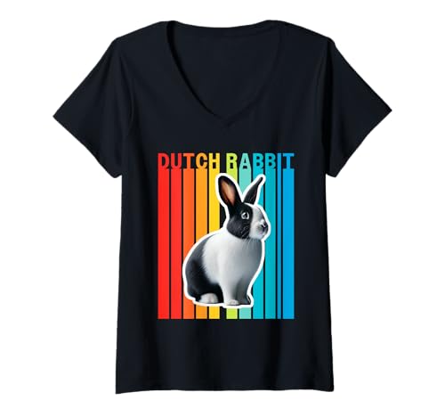 Damen Dutch Rabbit Buntes Häschen T-Shirt mit V-Ausschnitt Damen Dutch Rabbit Buntes Häschen T-Shirt mit V-Ausschnitt von Miller Sye