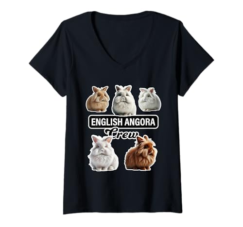 Damen Englisches Angora-Kaninchen Crew Funny Bunny T-Shirt mit V-Ausschnitt Damen Englisches Angora-Kaninchen Crew Funny Bunny T-Shirt mit V-Ausschnitt von Miller Sye