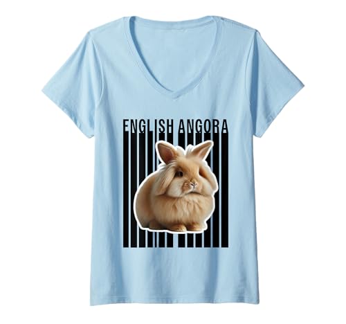 Damen Englisches Angora-Kaninchen-Liebhaber, niedlicher Hase T-Shirt mit V-Ausschnitt Damen Englisches Angora-Kaninchen-Liebhaber, niedlicher Hase T-Shirt mit V-Ausschnitt von Miller Sye