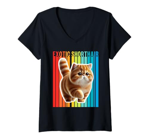 Damen Exotische Kurzhaar-Katze, bunt T-Shirt mit V-Ausschnitt Damen Exotische Kurzhaar-Katze, bunt T-Shirt mit V-Ausschnitt von Miller Sye