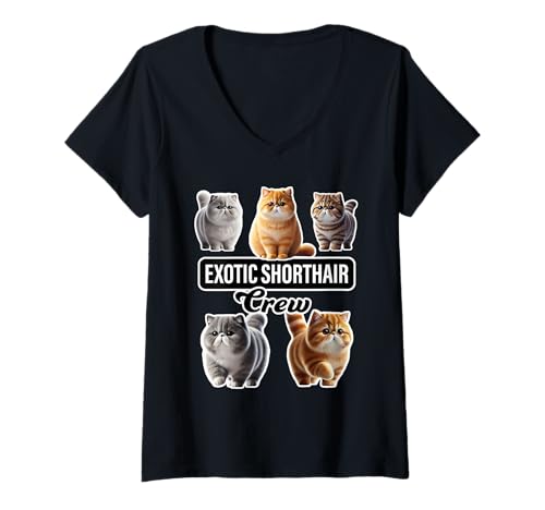 Damen Exotische Kurzhaar-Katzencrew T-Shirt mit V-Ausschnitt Damen Exotische Kurzhaar-Katzencrew T-Shirt mit V-Ausschnitt von Miller Sye