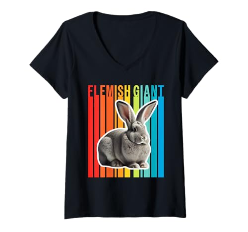 Damen Flämischer Riesenhase bunter Häschen T-Shirt mit V-Ausschnitt Damen Flämischer Riesenhase bunter Häschen T-Shirt mit V-Ausschnitt von Miller Sye