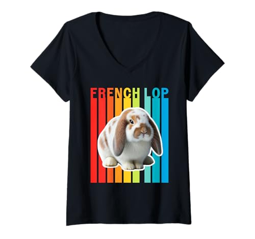 Damen French Lop Rabbit Buntes Häschen T-Shirt mit V-Ausschnitt Damen French Lop Rabbit Buntes Häschen T-Shirt mit V-Ausschnitt von Miller Sye