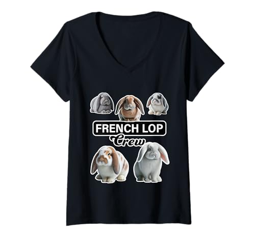 Damen French Lop Rabbit Crew Lustiger Hase T-Shirt mit V-Ausschnitt Damen French Lop Rabbit Crew Lustiger Hase T-Shirt mit V-Ausschnitt von Miller Sye
