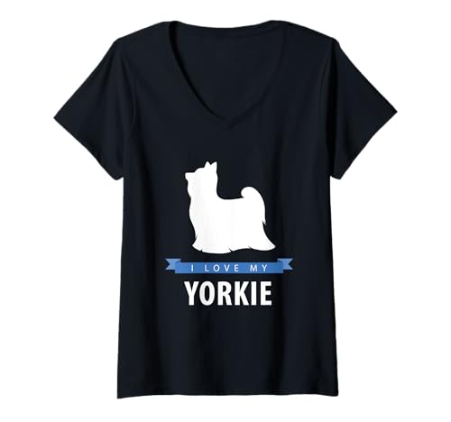 Damen Ich liebe meinen Yorkie T-Shirt mit V-Ausschnitt Damen Ich liebe meinen Yorkie T-Shirt mit V-Ausschnitt von Miller Sye