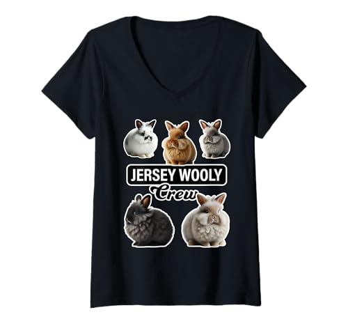 Damen Jersey Wooly Rabbit Crew Lustiges Häschen T-Shirt mit V-Ausschnitt Damen Jersey Wooly Rabbit Crew Lustiges Häschen T-Shirt mit V-Ausschnitt von Miller Sye