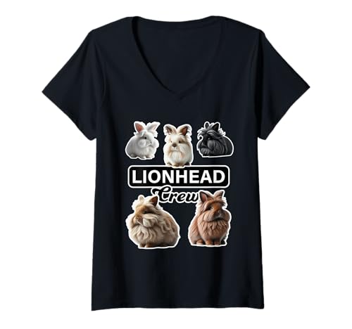 Damen Lionhead Rabbit Crew Lustiger Hase T-Shirt mit V-Ausschnitt Damen Lionhead Rabbit Crew Lustiger Hase T-Shirt mit V-Ausschnitt von Miller Sye