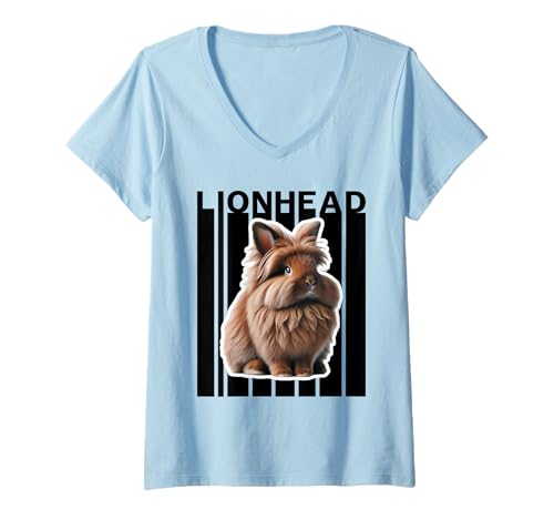 Damen Löwenkopf, Kaninchen, Liebhaber, niedliches Häschen T-Shirt mit V-Ausschnitt Damen Löwenkopf, Kaninchen, Liebhaber, niedliches Häschen T-Shirt mit V-Ausschnitt von Miller Sye