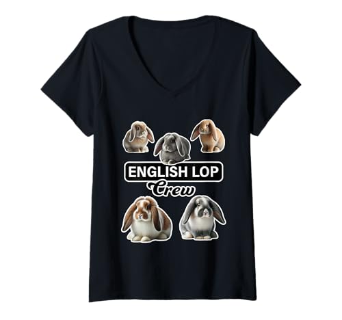 Damen Lustiger Hase von English Lop Rabbit Crew T-Shirt mit V-Ausschnitt Damen Lustiger Hase von English Lop Rabbit Crew T-Shirt mit V-Ausschnitt von Miller Sye