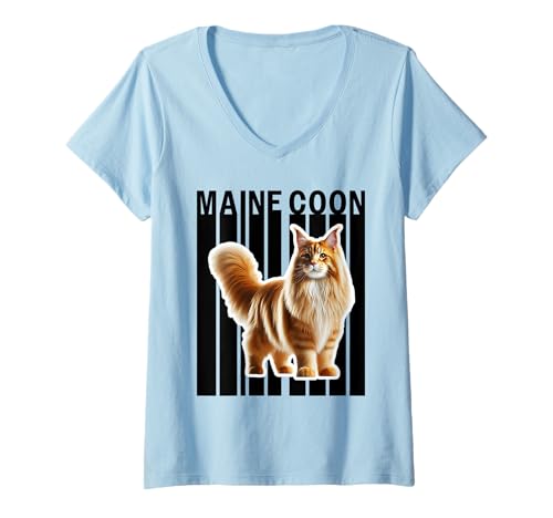 Damen Maine Coon Katzenliebhaber T-Shirt mit V-Ausschnitt Damen Maine Coon Katzenliebhaber T-Shirt mit V-Ausschnitt von Miller Sye