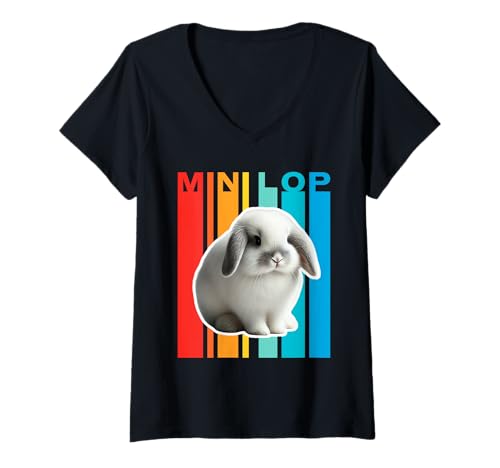 Damen Mini Lop Rabbit Buntes Häschen T-Shirt mit V-Ausschnitt Damen Mini Lop Rabbit Buntes Häschen T-Shirt mit V-Ausschnitt von Miller Sye