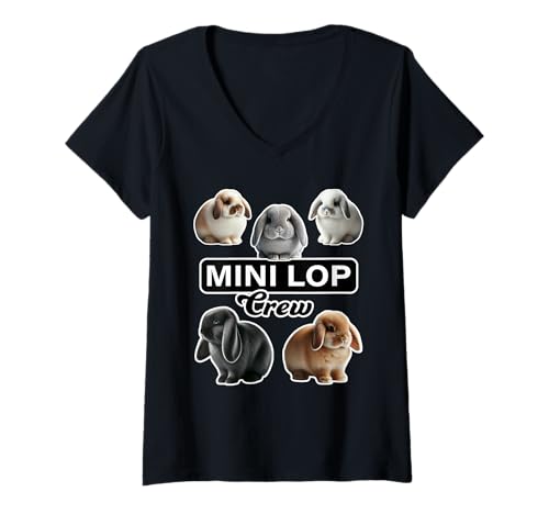 Damen Mini Lop Rabbit Crew Lustiger Hase T-Shirt mit V-Ausschnitt Damen Mini Lop Rabbit Crew Lustiger Hase T-Shirt mit V-Ausschnitt von Miller Sye