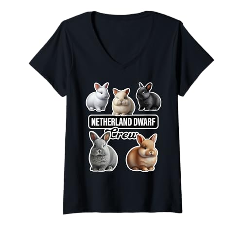 Damen Netherland Zwergkaninchen Crew Funny Bunny T-Shirt mit V-Ausschnitt Damen Netherland Zwergkaninchen Crew Funny Bunny T-Shirt mit V-Ausschnitt von Miller Sye