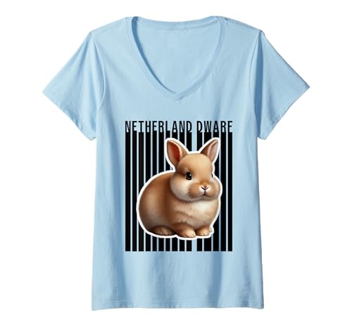 Damen Netherland Zwergkaninchen-Liebhaber Süßer Hase T-Shirt mit V-Ausschnitt Damen Netherland Zwergkaninchen-Liebhaber Süßer Hase T-Shirt mit V-Ausschnitt von Miller Sye